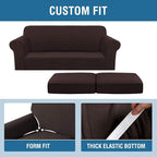 H.VERSAILTEX 3 Piece Stretch Sofa Covers for 2 Cushion Sofa Couch Covers for Living Room Sofa Slipcovers (Base Cover Plus 2 Seat Cushion Covers) Thicker Jacquard Fabric(Large Sofa, Chocolate)
