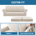 H.VERSAILTEX 3 Piece Stretch Sofa Covers for 2 Cushion Sofa Couch Covers for Living Room Sofa Slipcovers (Base Cover Plus 2 Seat Cushion Covers) Thicker Jacquard Fabric(Large Sofa, Island Fossi)
