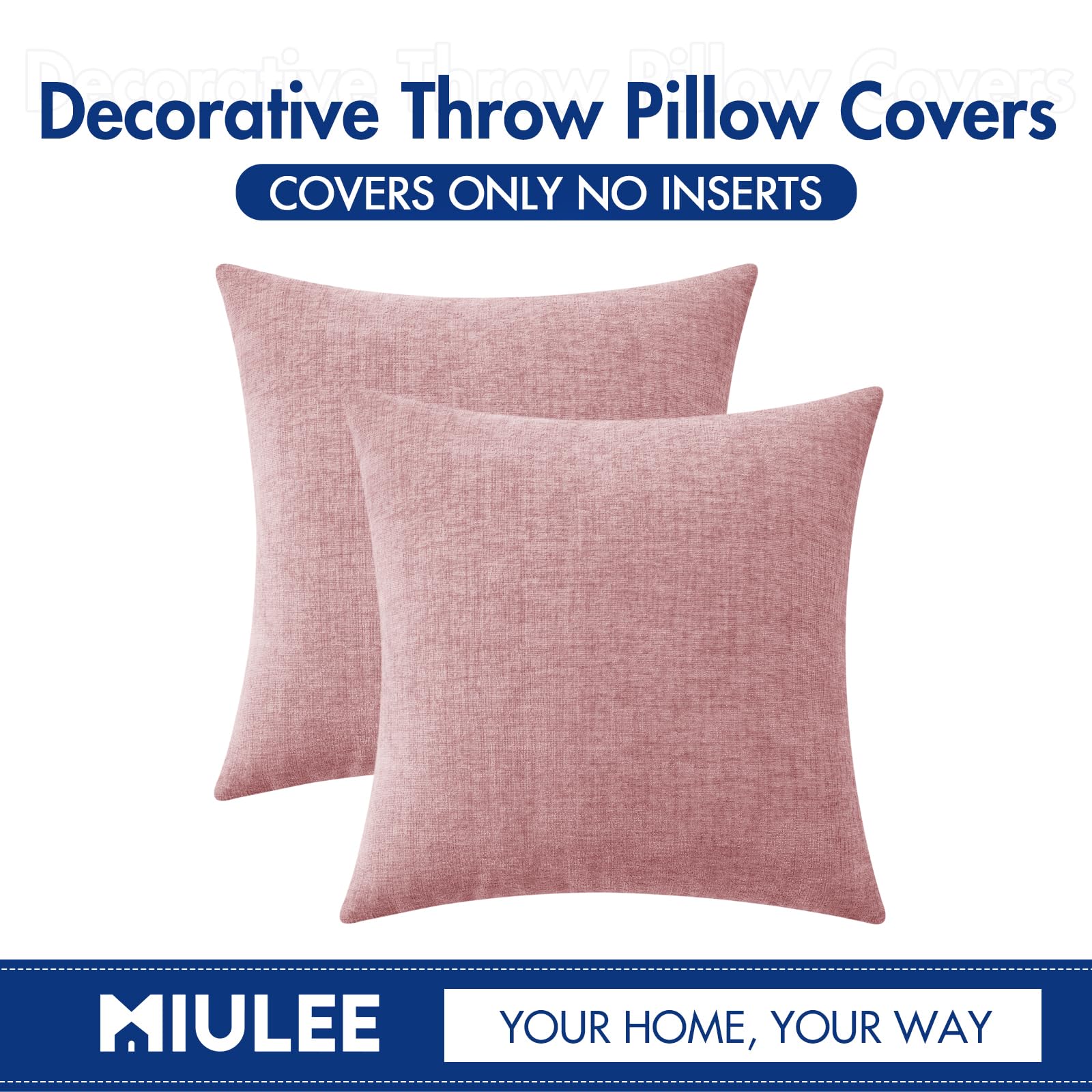 MIULEE Soft Chenille Throw Pillow Covers Blush Pink 18x18 Inch Pack of 2