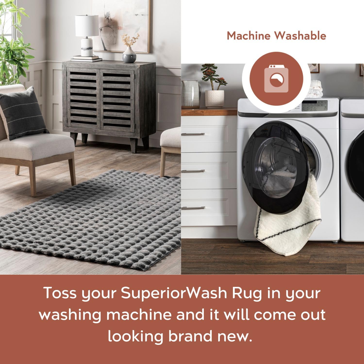 nuLOOM Jeni Dark Grey Checkered Washable Area Rug, 5' x 8'