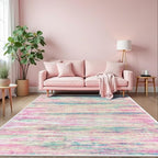 KOZYFLY Pink Nursery Rug for Baby Girl, Washable Thin Area Rugs 5x7 for Kids Bedroom Dorm Playroom, Non-Slip Faux Wool Soft Low Pile Living Room Rug for Dining Room, Kitchen Bathroom