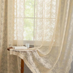 YJ YANJUN Vintage Lace Curtains 108 Inches Long-Victorian Floral Beige Sheer Curtains for Living Room Bedroom Light Filtering Drapes Antique Shabby Chic Cottage Core Decor 9ft W52 X L108 Light Brown