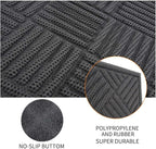 Mibao Front Door Mat, Dirt Trapper Welcome Mat for Outdoor Indoor, Non-Slip Waterproof Doormat, Durable Machine Washable Low Profile Entry Rug for Back Door Outside Patio, 61.5" x 36", Gray Grid