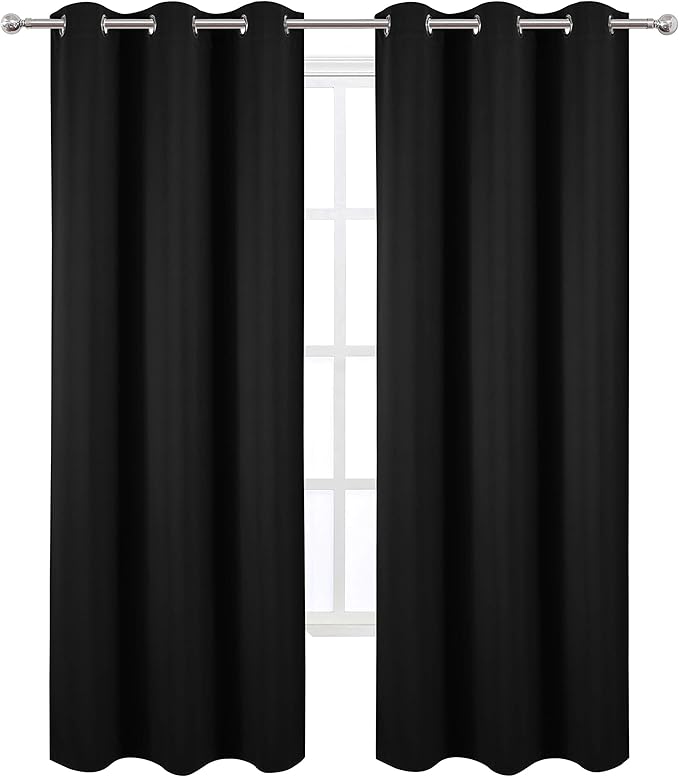 LEMOMO Black Thermal Blackout Curtains/42 x 95 Inch/Set of 2 Panels Room Darkening Curtains for Bedroom