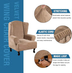 H.VERSAILTEX Wingback Chair Covers Velvet Plush Wing Chair Slipcover 1 Piece High Stretch Wing Back Chair Slipcovers Sofa Cover Furniture Cover with Elastic Bottom, Camel