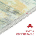 KOZYFLY Modern Abstract Runner Rugs 2x6 Light Green Yellow Machine Washable Area Rug for Bedroom Non-Slip Living Room Rug, Faux Wool Soft Low Pile Office Carpet for Bedroom, Kitchen Bathroom