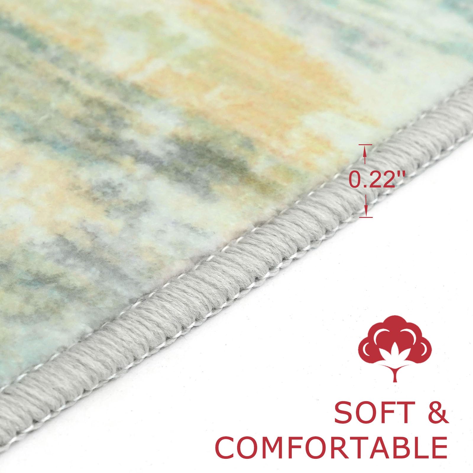 KOZYFLY Modern Abstract Runner Rugs 2x6 Light Green Yellow Machine Washable Area Rug for Bedroom Non-Slip Living Room Rug, Faux Wool Soft Low Pile Office Carpet for Bedroom, Kitchen Bathroom