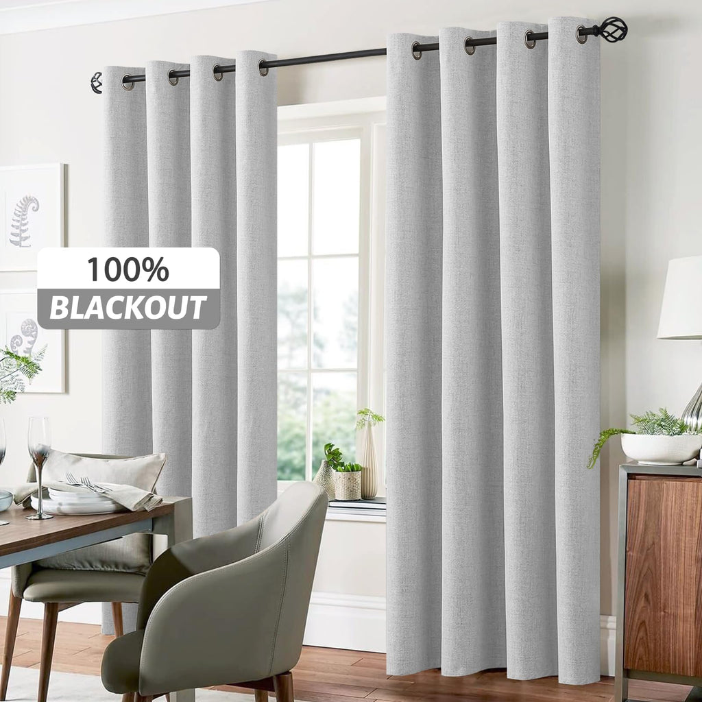 Yakamok White Linen Textured Curtains 63 Inches Long for Living Room