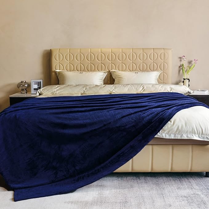 JIAHANNHA Fleece Blanket King Size Navy Blue 108 by 90 Inches Throw Blankets for Bed Sofa Couch 280GSM,Super Soft Cozy and Luxury Bed Blanket for All Season