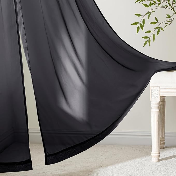 MIULEE Black Sheer Curtains 108 Inches Long, 4 Panels Set, Light Filtering Halloween Rod Pocket Voile Drapes for Living Room and Bedroom, Airy Soft Fabric Window Treatments, 42 x 108 Inches