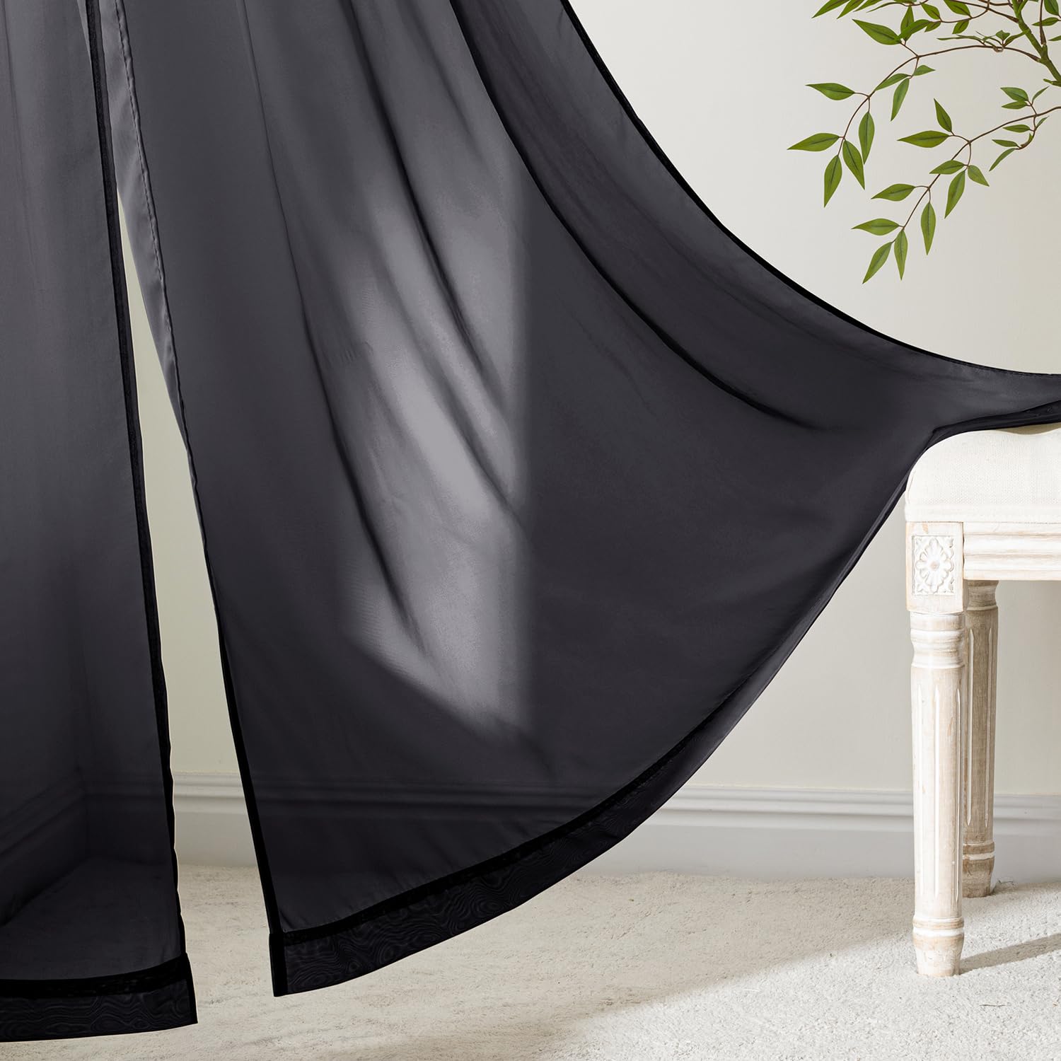 MIULEE Black Sheer Curtains 108 Inches Long 4 Panels 42 x 108 Inches