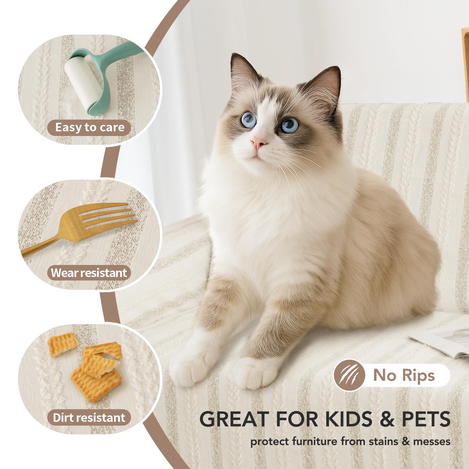 KaviKon Couch Cover for Sofa, Boho Sofa Covers Washable 3 Cushion for Dogs