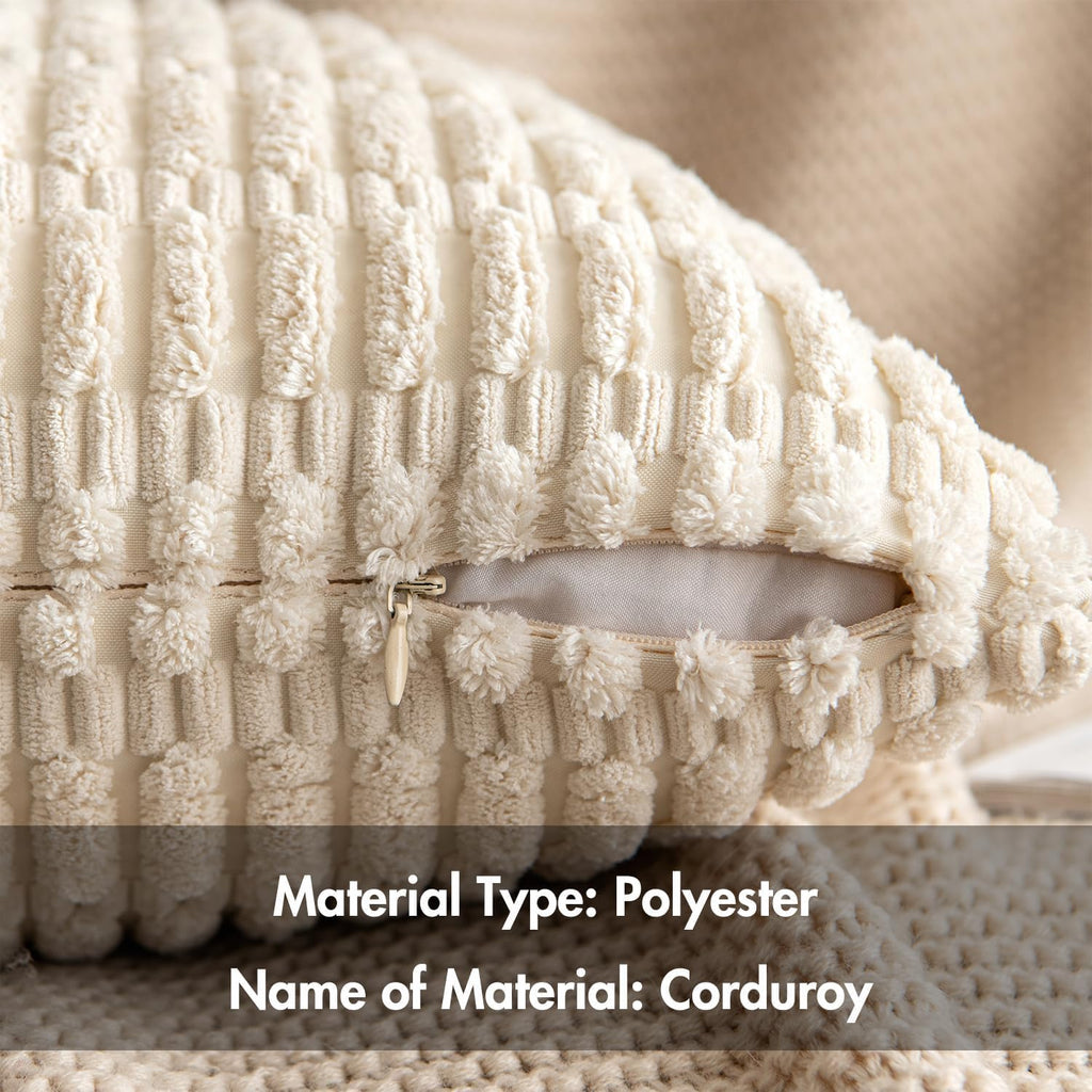 MIULEE Corduroy Decorative Throw Pillow Covers 16x16 Cream White Pack of 2