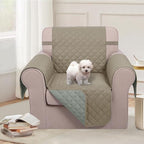 U-NICE HOME Reversible Oversized Chair Covers Quilted Water Repellent Pet Protectors with Elastic Straps(28''Armchair, Khaki/Light Grey)