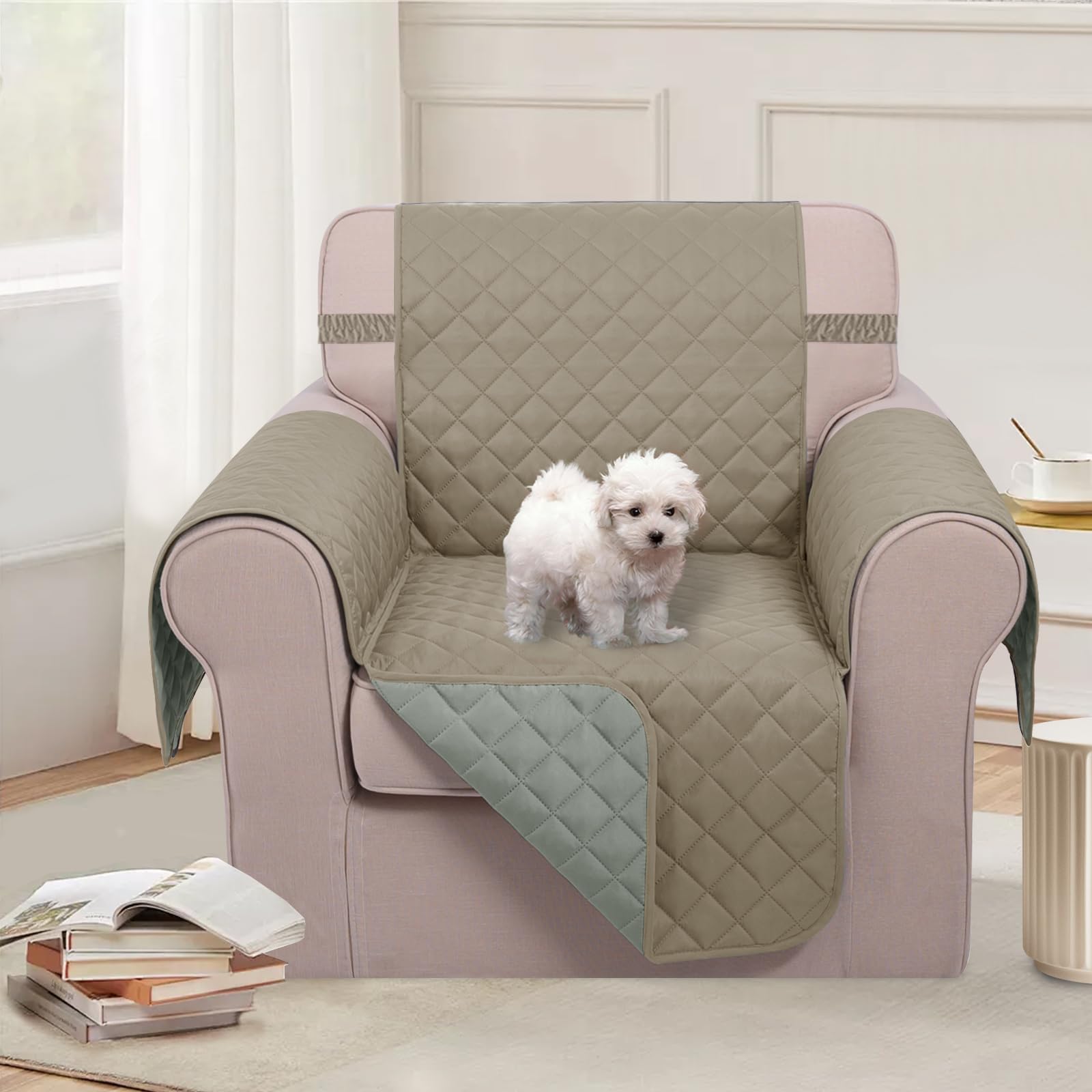 U-NICE HOME Reversible Oversized 28''Chair Covers, Khaki/Light Grey