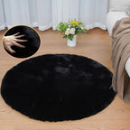 ORINOVA Black Round Plush Rugs for Bedroom Faux Bunny Fuzzy Washable Fur Area Rugs for Living Room Small Circle Nursery Rug 4ft Cute Room Décor