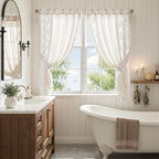 jinchan Belrose Linen Floral Cafe Curtains 54 Inch Length Embroidered Farmhouse Curtains for Kitchen Bedroom Bathroom Small Windows Curtain Set Light Filtering 2 Panels White