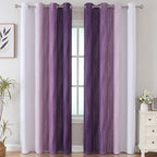 Estelar Textiler Ombre Blackout Curtains 102 Inches Long 2 Panels Set, Purple and Greyish White Thermal Insulated Drapes for Bedroom, Full Room Darkening Grommet Curtains for Living Room, 52Wx102L