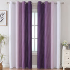 Purple and Greyish White Ombre Blackout Curtains for Bedroom 102 Inch Long