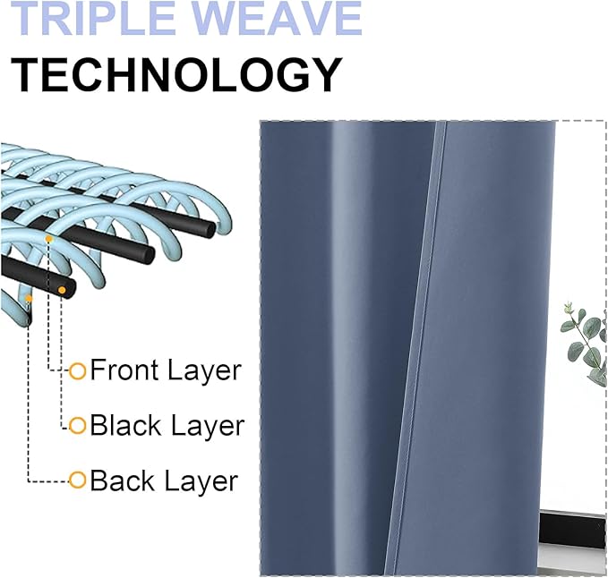 Simplebrand Denim Blackout Curtains for Bedroom 96 Inches Long 2 Panels, Solid Thermal Insulated, Energy Saving Living Room Window Treatment Curtains Blackout Drapes, W50 x L96 Inch, Denim
