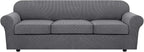 H.VERSAILTEX 4 Piece Stretch Sofa Covers for 3 Cushion Couch Covers for Living Room Furniture Slipcovers (Base Cover Plus 3 Seat Cushion Covers) Upgraded Thicker Jacquard Fabric (XL Sofa, Grey)