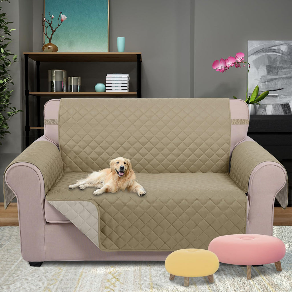 U-NICE HOME Loveseat Sofa Cover for 2 Cushion Couch, Light Camel/Beige