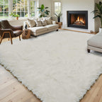 Area Rugs10x14 for Living Room,Cream Large Shaggy Carpet Plush Furry Rug