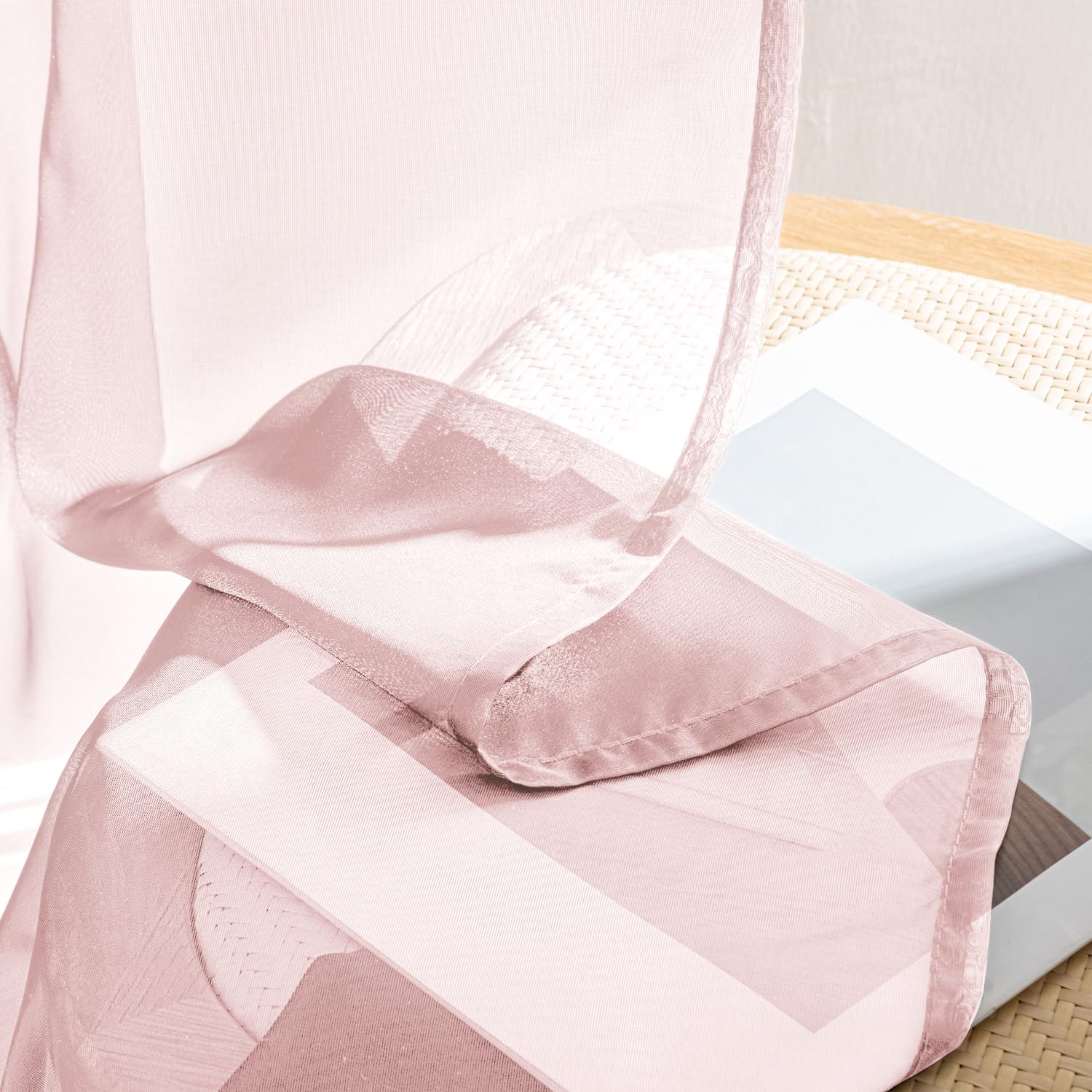 MIULEE Blush Pink Sheer Curtains 96 Inches Long 4 Panels 42 x 96 Inches