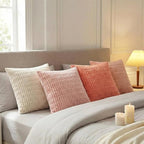 Fancy Homi 4 Packs Blush Pink Decorative Throw Pillow Covers 18x18 Inch for Living Room Couch Bed Sofa, Soft Plush Striped Corduroy Square Light Pink Coral Peach Cream Colorful Cushion Case 45x45 cm