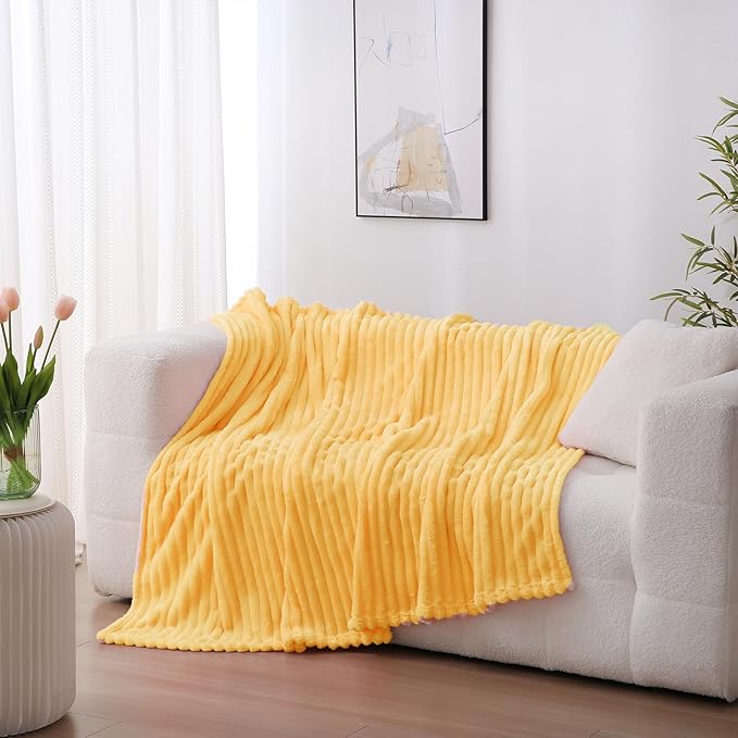 Light Yellow Fleece Throw Blanket 50”×60” for Couch Sofa Livingroom