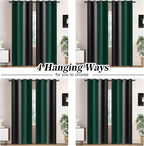 Yakamok Blackout Ombre Dark Green and Black Curtains-Gradient Room Darkening Curtain, Grommet Thermal Insulated Light Blocking Window Drapes Curtain for Living Room Bedroom,52 x 63 Inch,2 Panels