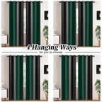 Yakamok Blackout Ombre Dark Green and Black Curtains-Gradient Room Darkening Curtain, Grommet Thermal Insulated Light Blocking Window Drapes Curtain for Living Room Bedroom,52 x 72 Inch,2 Panels