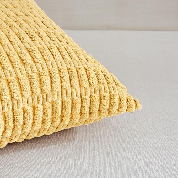 Fancy Homi 4 Packs Yellow Lumbar Decorative Throw Pillow Covers 12x20 Inch for Living Room Couch Bed Sofa, Rustic Farmhouse Boho Home Decor, Soft Striped Corduroy Rectangle Cushion Case 30x50 cm