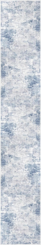 IOHOUZE Abstract Runner Rug 3x16 Ft Washable Runners for Hallways, Non Slip Kitchen Runner Printed Faux Wool Entryway Runner Indoor, Modern Abstract Floor Carpet for Hall Stair, Light Blue Grey