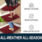 Colorxy Waterproof Doormat, Sturdy Natural Rubber Front Indoor Mat, Non Slip Low Profile Indoor Outdoor Door Mats, Stain and Fade Resistant Floor Mat, Easy Clean Patio Entry Mat, 71''x23'', Burgundy