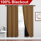 NICETOWN Full Shade Curtain Panels, 37" Wide x 70" Long, Gold Brown, Pair of Thermal Insulated & Energy Efficiency Blackout Drapes for Living Room, Lined Silky Performance Window Dressing