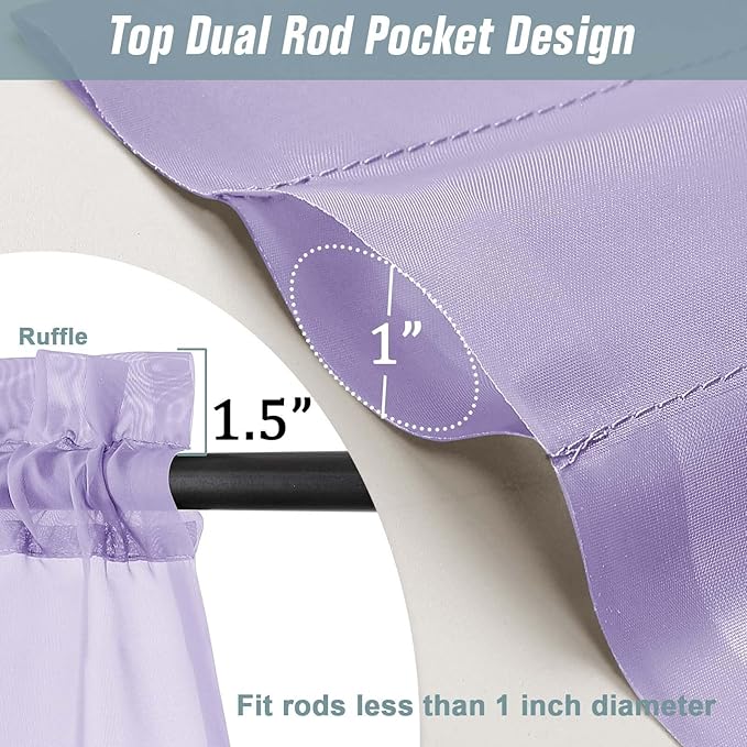 Lavender Sheer Curtains 84 Inches Long 2 Panels, Elegant Airy Transparent Light Filtering Window Curtains, Window Drapes for Living Room Bedroom, Top Dual Rod Pocket Design, 2x42Wx84L Inches