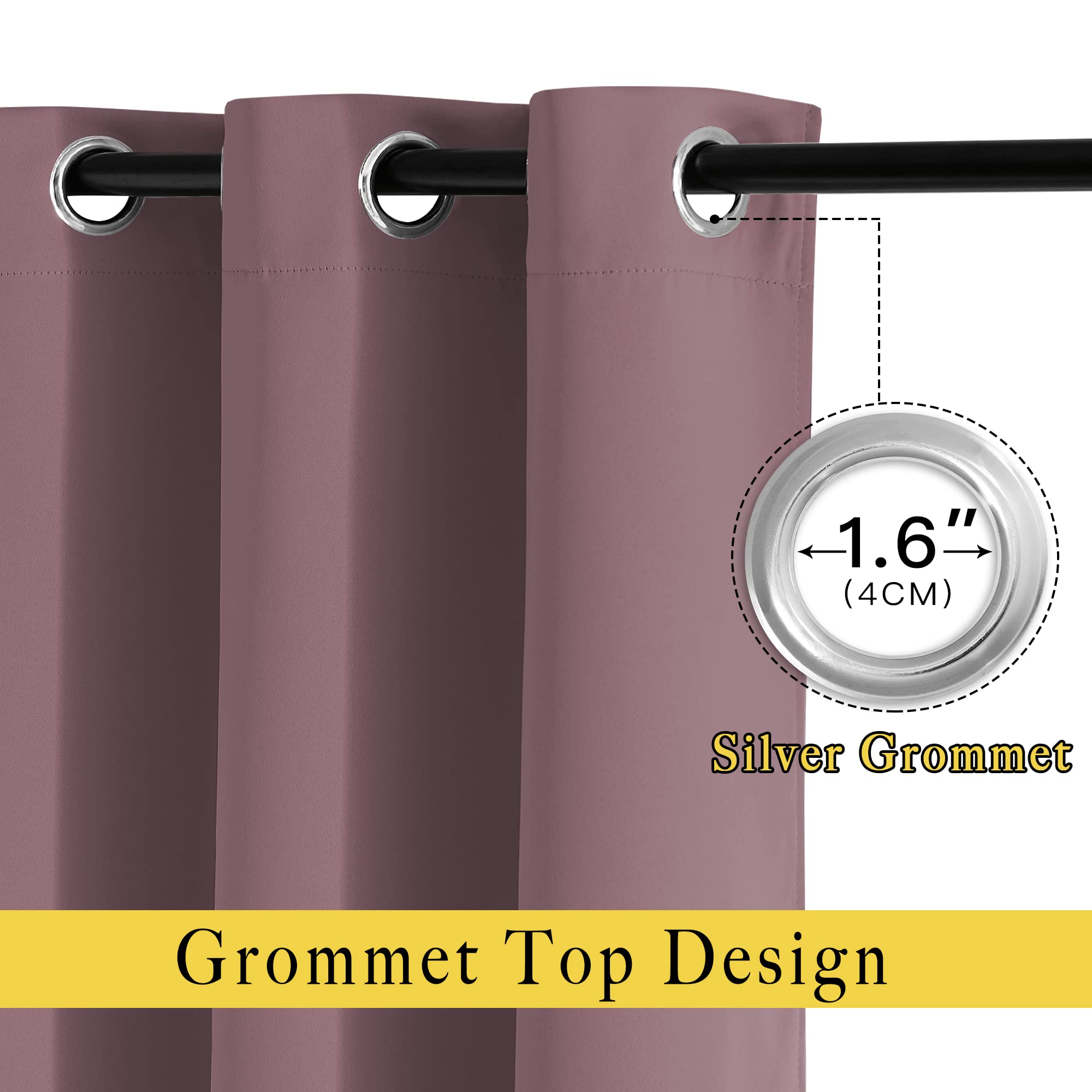 NICETOWN Short Blackout Curtains for Bathroom - Sound Reducing Window Treatment Thermal Insulated Grommet Vertical Drapes for Kitchen/Cafe/Nursery, Dry Rose, Set of 2, W52 x L45
