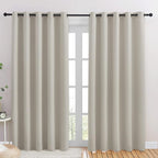 NICETOWN Blackout Draperies Curtains for Kids Room, Window Treatment Thermal Insulated Solid Grommet Blackout Drape Panels for Bedroom (Natural, Set of 2, 70 by 84 inches)
