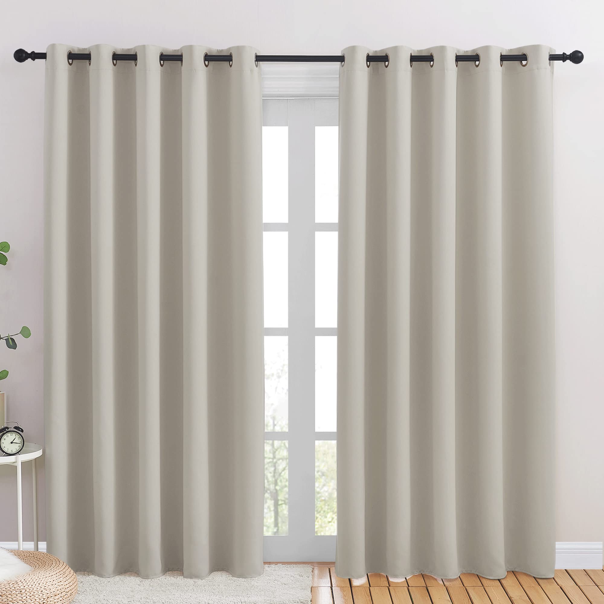 NICETOWN Blackout Draperies Curtains for Kids Room, Window Treatment Thermal Insulated Solid Grommet Blackout Drape Panels for Bedroom (Natural, Set of 2, 70 by 84 inches)