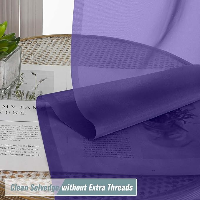 Ebesto Purple Sheer Curtains for Window 72 inches Long 2 Panels Set, Soft Airy Modern Light Filtering Sheer Curtains for Living Room Bedroom, Dual Rod Pocket Solid Window Drapes, 2x42Wx72L inches