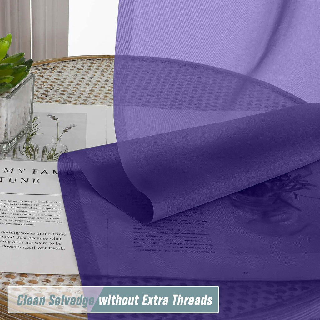 Ebesto Purple Small Sheer Curtains 2 Panels Set, Kitchen Curtains 36 Inch Length, Elegant Light Filtering Short Window Drapes for Living Room Bedroom, Dual Rod Pocket Design, 2x42Wx36L Inches