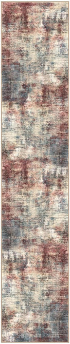 IOHOUZE Abstract Runner Rug 2x10 Ft Washable Runners for Hallways, Non Slip Kitchen Runner Printed Faux Wool Entryway Runner Indoor, Modern Abstract Floor Carpet for Hall Kitchen, Red/Multi