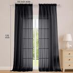 OWENIE Black Sheer Curtains 120 Inches Long 2 Panels Set, Airy Lightweight Sheer Black Curtain for Living Room Bedroom, Farmhouse Voile Filmy Rod Pocket Curtains Drapes, 2 Pcs, Each 59" Wx120 L Inch