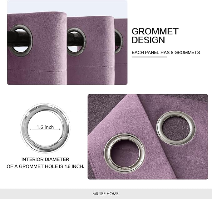 MIULEE Velvet Curtains Lavender Light Purple Elegant Grommet Thermal Insulated Soundproof Room Darkening Curtains/Drapes for Classical Living Room Bedroom Decor 52 x 90 Inch Set of 2