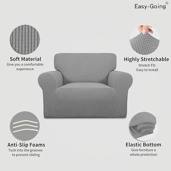 Easy-Going Stretch Oversized Chair Slipcover with Arm Washable Light Gray