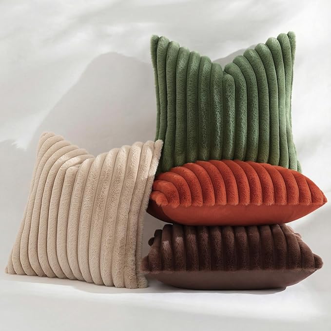 decorUhome Fall Faux Fur Throw Pillow Covers 22x22 Set of 2 Khaki Brown