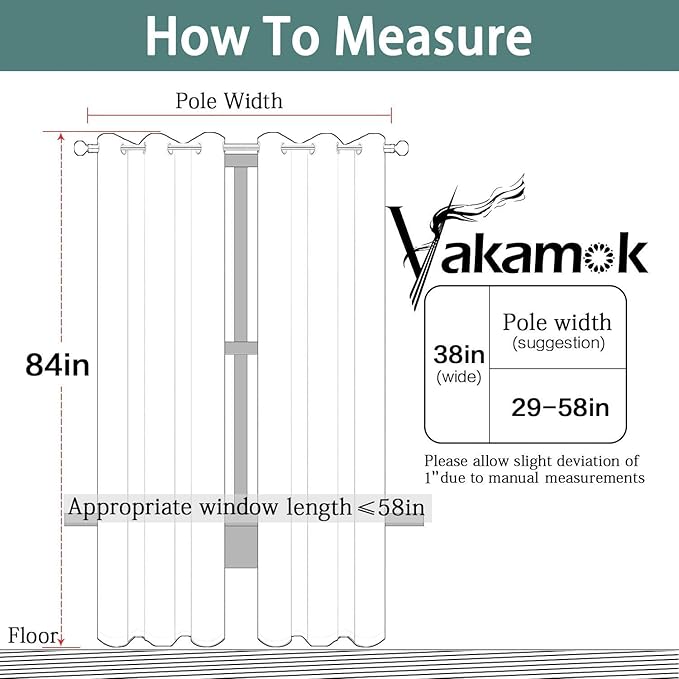 Yakamok Blackout Curtains Room Darkening Thermal Insulated with Grommet Window Curtain for Bedroom, 38Wx84L inch, Sky Blue, 2 Panels