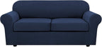 H.VERSAILTEX 3 Piece Stretch Sofa Covers for 2 Cushion Sofa Couch Covers for Living Room Sofa Slipcovers (Base Cover Plus 2 Seat Cushion Covers) Thicker Jacquard Fabric(Large Sofa, Navy)