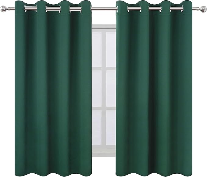 LEMOMO Dark Green Bedroom Blackout Curtains/52 x 54 Inch Long/Set of 2 Curtain Panels/Thermal Insulated Room Darkening Curtains